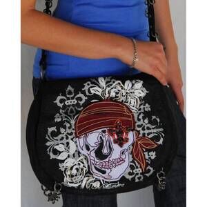 NEW ROYAL PLUSH women's skull hobo bag in black